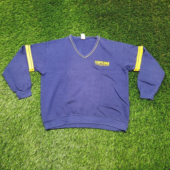 Vintage 80s Tropicana Casino V-Neck Sweatshirt Cropped Mens Small - Picture 1 of 4